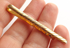 Vintage Tie Slide Tie Bar Clip Gold Tone Decorative Striped Face  FREE P&P