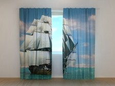 Curtain with Beautiful Schooner Print Wellmira Ready Made Nautical Living Room