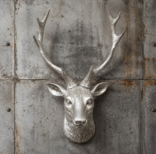Silver stag head - head, plaque