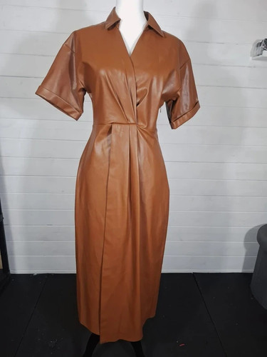 Zara brown faux leather shirt - faux,