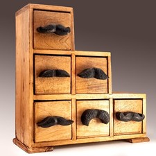 Small Wooden Storage Cabinet. Multi Drawer Box. Office Home Decor Moustache