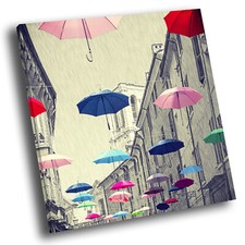 Pink Blue Umbrellas Square Abstract Photo Canvas Wall Art Large Picture Prints