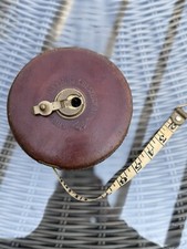 Chesterman Sheffield Tape Measure England 100Ft  Leather & Brass Vintage Rare  