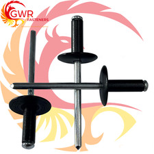 3.2MM 4MM 4.8MM BLACK EXTRA LARGE FLANGE POP RIVETS DOME HEAD ALUMINIUM / STEEL