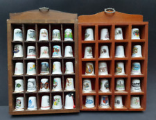 Thimbles Job Lot - 2 wooden display racks with 45 mixed bone china thimbles