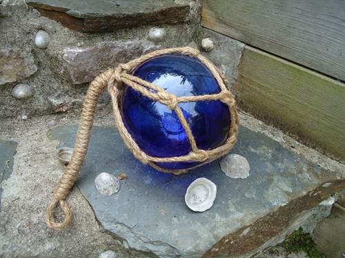 Large blue glass fishing boat - blue,
