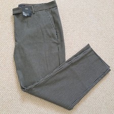 M&S Ladies Black Check Trousers UK 18 Slim Fit Ankle Grazer Tapered Leg Mid Rise