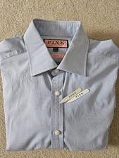 THOMAS PINK BLUE FORMAL MICRO CHECK CLASSIC FIT WORK SHIRT MINT 16.5