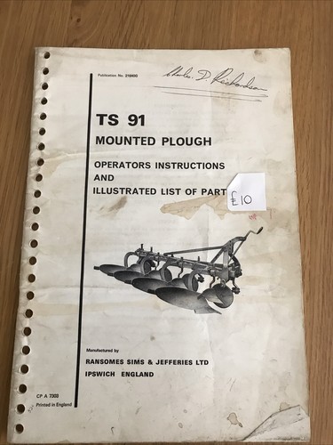 Ransomes ts91 mounted plough - ransomes,