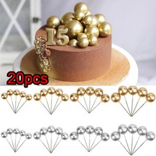 20X Golden Sliver Ball Cake Topper Birthday Party Cupcake Topper for Cake Decor
