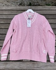 BNWT Joules Dibbly Pink Cotton Cable Knit Cricket Jumper Size M UK12/UK14