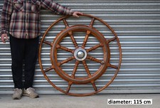 Antique old wooden boat ships wheel original steering wheel