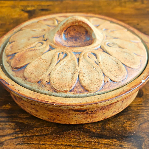 Brown beige floral stoneware - brown,