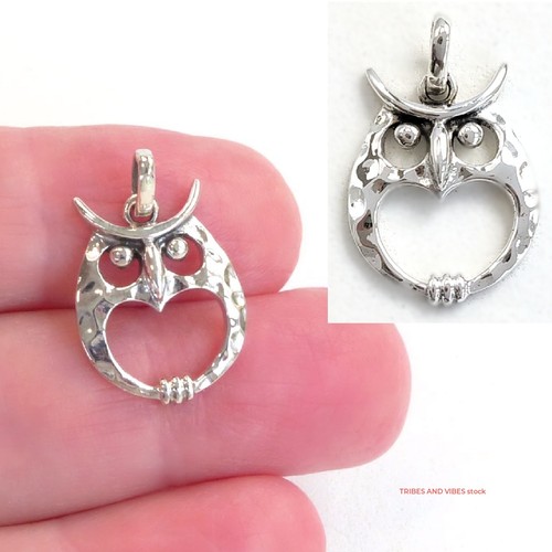 Owl pendant heart body - body, 925