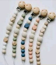 Baby Dummy Clips BPA Free Newborn Gift Wooden  and Silicone Bead Dummy Holder