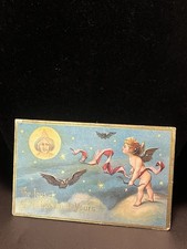 Halloween Postcard Conwell angel Cherub fantasy owl bat witch Gold Trim