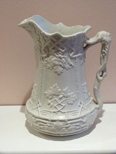 RARE Charles Meigh TRELLIS Relief Moulded White Stoneware Jug Registered 1848