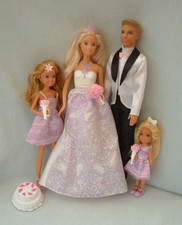 Mattel Barbie Ken Stacie Shelly WEDDING bride groom bridesmaids 4 dolls cake VGC