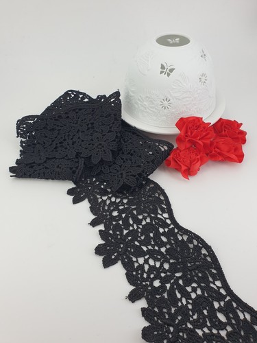 Black guipure lace flower - flower, edge