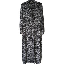 Next Black & White Ditsy/Floral Long Sleeve Viscose Jersey Midaxi Dress 20 New