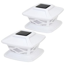 2 x Solar Powered White LED Outdoor Garden Post Deck Cap Square Fence Lights