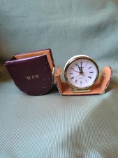 Working Vintage Ingersoll  Travel Alarm Clock Working, Leather Case Has Initial 