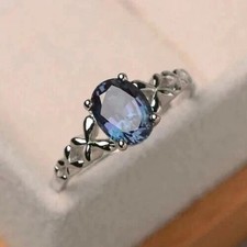 2.65 Ct Oval Cut color changing Alexandrite Solitaire Ring 14K White Gold