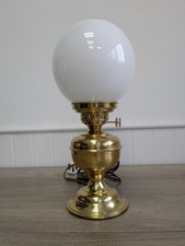Vintage Brass & Glass Electric Table Lamp Oil Lamp Style  Working - Home Decor
