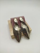 Vintage 1980s Silver-plated Leaf Shape Dangly Earring African Tribal Style