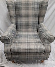 Versatile Check Nevis Grey Sherlock Highback Armchair by Next CS H53