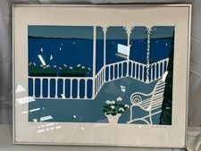 VINTAGE FRAMED PRINT LORNA MASSIE A VIEW FROM THE TERRACE WELL FRAMED MCM ART