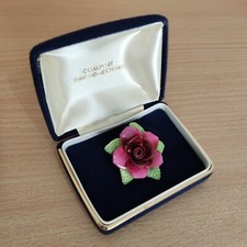 COALPORT CHINA ROSE BROOCH ~
