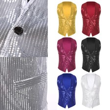 Men Women Sparkly Sequin Vest Sleeveless Button Waistcoat Performance Costume
