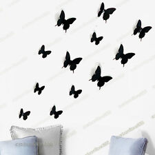 3D Butterfly Wall Stickers Black 12pcs PVC Art Decal Home DIY Decoration Paper