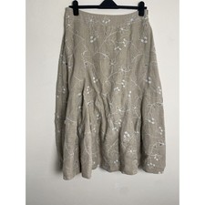 Joyce Ridings 100% Linen Skirt Sz 16 Embroidered Distressed Flowers Bubble Hem