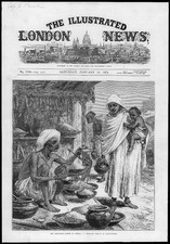 1874 Antique Print - INDIA Famine Bengal Bengalee Beniah Grain-Seller Scale (26)