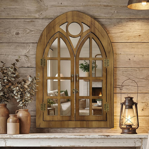 Rustic arched window mirror - rustic,