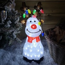 50cm Outdoor Acrylic Ice White Christmas Reindeer Multi Coloured LED Lights