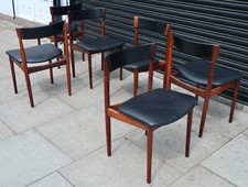 Six 1960s Rosewood and Leather Henry Rosengren Hansen Dining Chairs Model 39