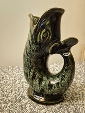 Fosters Studio Pottery Gluggle Glug Fish Jug Vase Green Gurgle