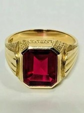 Vintage 4Ct Lab-Created Red Ruby Men's Wedding Ring 14K Yellow Gold Finish