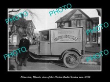 OLD LARGE HISTORIC PHOTO OF PRINCETON ILLINOIS HORTON RADIO SERVICE VAN c1930