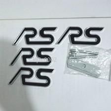 RS Black Silver Chrome Metal Grille Emblem + 3x Decal Badge Sticker 3D Turbo Car
