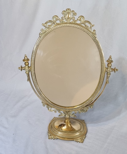 Vintage ornate brass mirror - vintage,