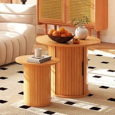 40CM/60CM Coffee Table Round Wood  Side Table Sets With Hidden Storage COSVALVE 