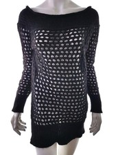 KATE MOSS TOPSHOP Womens Long Sweater Tunic Crochet Black Long Sleeve 8/10 (36)