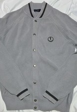 Fred Perry Long Sleeved Grey Cotton Cardigan - Size 38" - 19" P2P - K5149