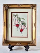Vintage Fuchsia Botanical Print Ornate Framed Wall Decor Art