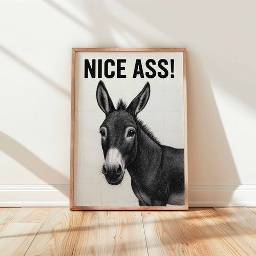 Funny donkey portrait wall art - funny,