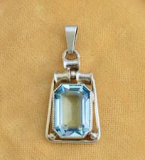 Art Deco Vintage German Theodor Klotz TEKA Blue Paste 835 Silver Pendant